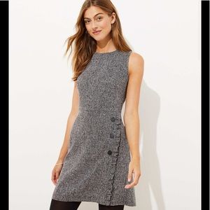 Loft Petite Tweed Ruffle Button Flare Dress